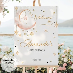 Over The Moon Baby Shower Welcome Sign Moon Stars Welcome Sign Border Twinkle Baby Shower Welcome Poster Little Star Baby Shower Sign NS2