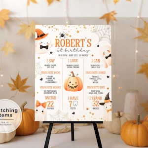 Halloween 1. Geburtstag Meilensteintafel, Gruseliges Geburtstagsmeilensteinschild, Geister 1
