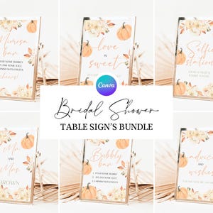 Fall in Love Bridal Shower Table Signs, Pumpkin Bridal Shower Sign Set, Fall Bridal Shower Table Sign Bundle, Autumn Bridal Shower Signs AU3