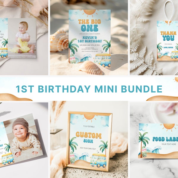 The Big One First Birthday Invitation Bundle Surfing Bday Party Package The Big One Birthday Bundle Surf 1st Birthday Decorations SUR1