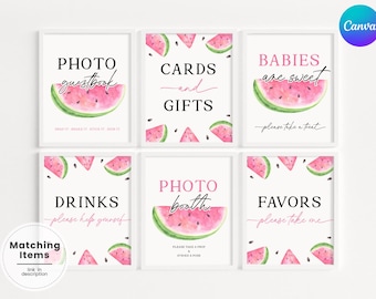 Watermelon First Birthday Table Signs Bundle, Pink One in a Melon 1st Birthday Table Sign Set Summer Watermelon Party Table Decoration BK11