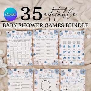 Boy Pumpkin Baby Shower Game Set, Fall Pumpkin Baby Shower Games Bundle, Blue Little Pumpkin Baby Games Pack, Autumn Baby Activity Suite BW2