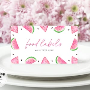 Wassermelone zum 1. Geburtstag, bearbeitbares Etikett zum 1. Geburtstag des Melonen-Buffets, Tischkarte zum ersten Geburtstag des Sommers, Melonen-Lebensmitteletikett BK11