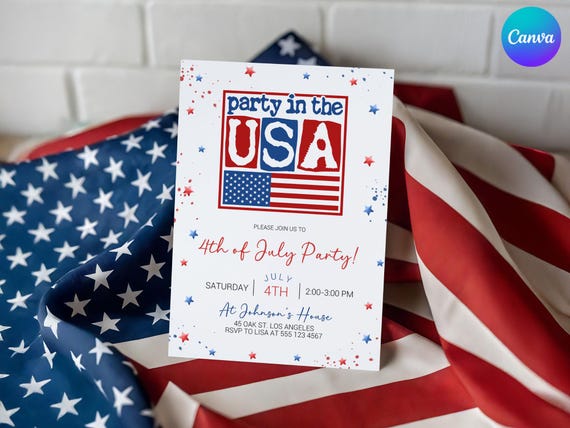 Printable Party in the USA Invite Card, Editable 4th of July Party Invitation, USA Holiday Party Invitation, Digital Patriotic Party Evite