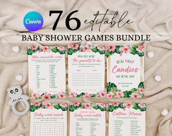 Luau Babyparty Spiele Paket, Hawaiianische Babyparty Spiele Set, Aloha Babyparty Aktivitätspaket, Tropische Babyparty Spiele Bundle RP2