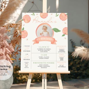 Peach eerste verjaardag mijlpaalbord, Peachy één jaar verjaardagsbord, Sweet as a Peach 1e verjaardag mijlpaalposter, verjaardagsdecoratie fruit PH2