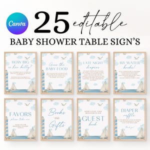Little Sailor Baby Shower Party Table Sign Set, Nautical Baby Shower Table Sign Bundle, Printable Sailboat Baby Shower Signs Package NU2