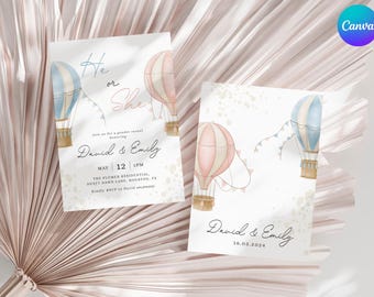 Hot Air Balloon Gender Reveal Invite, Gender Reveal Invitation Template, He or She Reveal Party Invite, Balloon Baby Gender Reveal Invite