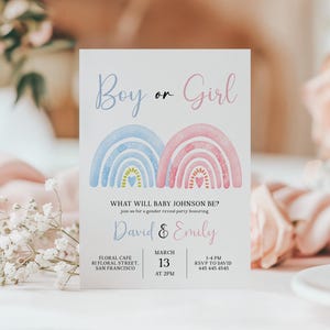 Invitación para fiesta de revelación de género del bebé, tarjeta de invitación para revelación de género del bebé, invitación para fiesta sorpresa de género del bebé