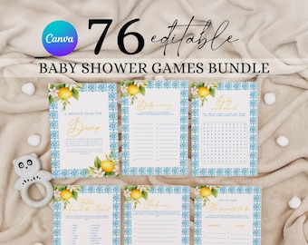 Mediterranean Lemon Baby Shower Games, Lemon Baby Shower Game Bundle, Positano Baby Shower Game Pack, Italian Baby Shower Game Set LB1