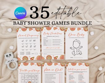 Slice Slice Baby Shower Game Bundle, Pizza Baby Shower Game Set, Printable Pizza Baby Shower Games Package, Slice Baby Party Activities PA2