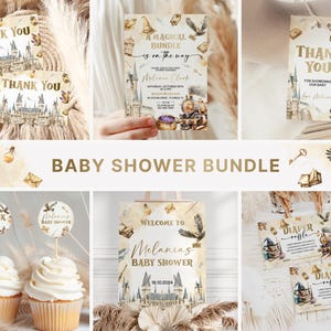 Wizard Baby Shower Bundle, A Magical Bundle Baby Shower Invitation, Magic School Party Decor Set, Wizarding Baby Shower Bundle WZ2