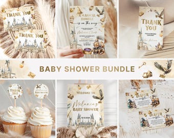 Wizard Baby Shower Bundle, A Magical Bundle Baby Shower Invitation, Magic School Party Decor Set, Wizarding Baby Shower Bundle WZ2