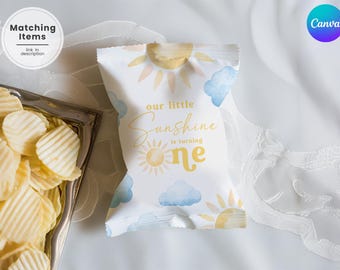 Sunshine 1st Birthday Chips Bag, First Trip Around the Sun Favor Wrap, Little Sunshine Potato Chip Pouch Design KV1