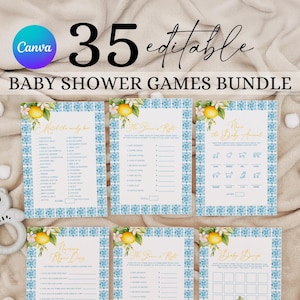 Lemonade Baby Shower Game Bundle, Citrus Baby Shower Activities, Summer Baby Shower Games, Lemon Party Games, Blue Tile Shower Game Pack LB1