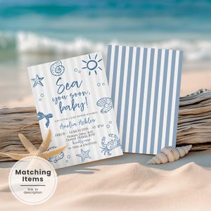 Inbjudan till babyshower med telefoninbjudan "Se dig snart" – Nautiskt hav – Redigerbar mall UV2