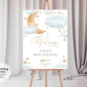 Over The Moon Baby Shower Willkommensschild Mond Sterne Willkommensschild Printable Twinkle Baby Shower Willkommen Poster Little Star Baby Shower Zeichen PQ4
