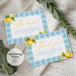 Mediterranean Baby Shower Thank You Card, Lemonade Baby Shower Thank You Note, Blue Tile Baby Shower Thank You, Italian Shower Thanks LB1
