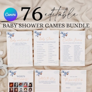 Airplane Baby Shower Games Set, Around the World Shower Party Games, Vintage Travel Baby Shower Games, Aviator Shower Activities Pack AR7