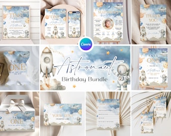 First Trip Around the Sun Bundle, Space First Birthday Invite, Rocket 1st Birthday Invitation, Printable Planet Birthday Decorations AT1