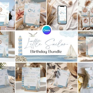 Sailor Erster Geburtstag Bundle, Nautisches 1. Geburtstagsparty Bundle, Segeln in ein Party Paket, Segelboot 1. Geburtstag Dekor Set NU1