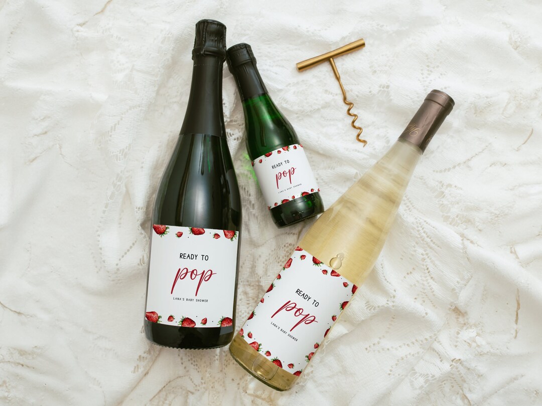 Editable Strawberry Ready to Pop Set Sweet Berry Champagne Labels ...