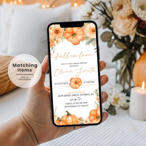 Digital Fall in Love Bridal Shower Evite, Autumn Bridal Shower Iphone Invitation, Terracotta Fall Bridal Shower Text Phone Invitation KN3