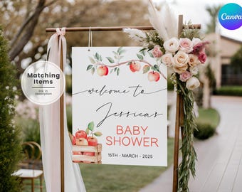 Apple of Our Eye Shower Welcome Sign, Apple Baby Shower Welcome Poster, Fall Apple Baby Shower Welcome Sign, Fruit Baby Shower Decor LA2