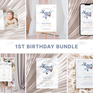 Airplane Birthday Party Bundle, Time Flies Birthday Set, Jet Pilot 1st Birthday Boy Party Suite, Airplane Invitation, Plane Party Decor FL2