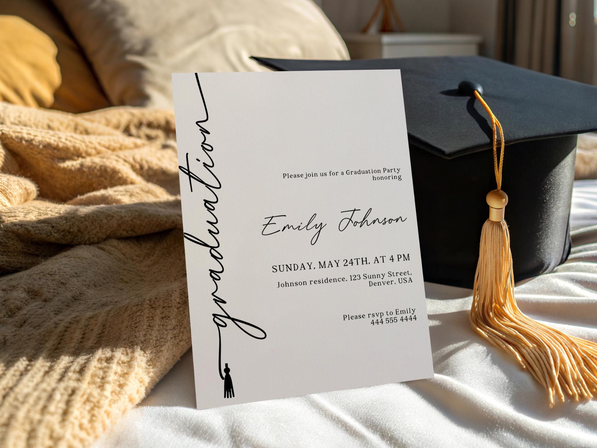 Basic Invite Grad Cards Hand-drawn Grad Announcement Card, Monochrome Grad Party Invitation ...