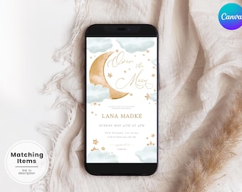 Moon Baby Shower Evite Over the Moon Invitation Moon Baby Shower Evite Electronic Baby Shower Stars Baby Shower E-Vite Moon Phone Invite PQ4