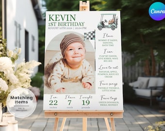Golf 1st Birthday Milestone, Hole in One Milestone Board, Golf Themed First Birthday Sign, Golf One Year Party Sign, Boy Golf Bday Decor GL6