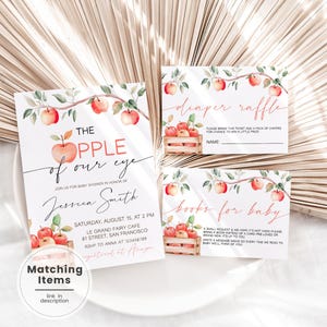 Apple of Our Eye Baby Shower Invite Set, Printable Apple Baby Shower Invitation Set, Fruit Baby Shower Evite, Autumn Apple Shower Invite LA2