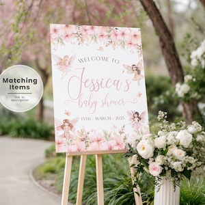Editable Fairy on the Way Party Welcome Sign, Printable Pink Fairy Baby Shower Welcome Sign, Floral Fairy Baby Shower Welcome Poster FY2