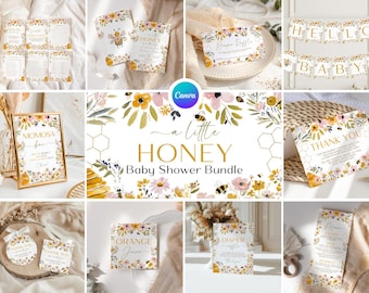 A Little Honey Baby Shower Bundle – Floral Bee Party Kit (Editable) NE2