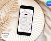 Floral Graduation Evite – Mobile Phone Grad Invite Class of 2026 (Editable Canva)