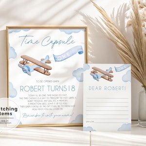 Capsule temporelle modifiable pour le 1er anniversaire de l'avion, carte capsule temporelle pour le premier anniversaire du pilote, carte d'activités pour le 1er anniversaire imprimable le temps passe vite AL1