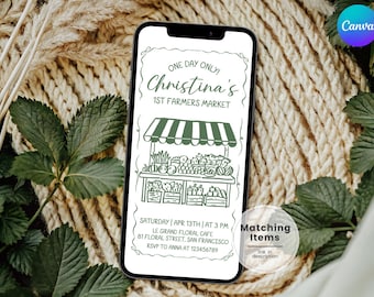 Farmers Market Digital Invitation: Editable Evite Template for 1st Birthday - Digital Download FV1