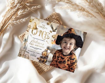 Magic 1st Birthday Photo Invitation, The Chosen One Birthday Photo Invite, Wizard School Invitation for Birthday, Magical Party Invite WZ1
