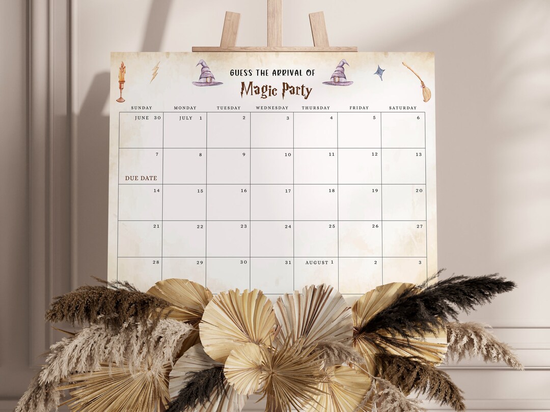 Magic School Due Date Calendar Printable Wizard Guess the Baby Arrival ...