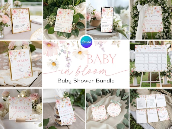 Baby In Bloom Bundle – Pink Cosmos Wildflower Shower Kit (Editable Canva) NJ2