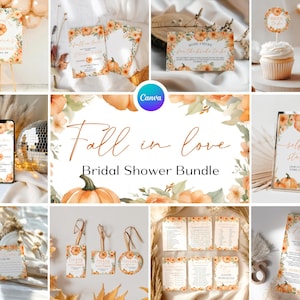 Fall in Love Bridal Shower Bundle, Terracotta Pumpkin Bridal Shower Pack, Autumn Bridal Shower Invite Suite, Fall Bridal Shower Games KN3
