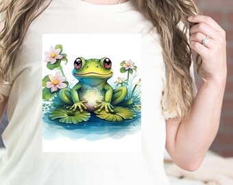 Vintage Frosch Cottage Kern, süße Tiergrafik, Vintage ästhetische Kleidung, Waldkern Kleidung, Boho Natur Folklore T-Shirt, Frosch-Shirt
