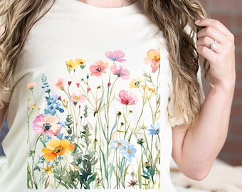 Boho Wildblumen Cottagecore Shirt | Geschenk für sie | Wohlfühlfarben Shirt | Zaubergoth | T-Shirts | Florales Hemd | Geschenk für Frauen