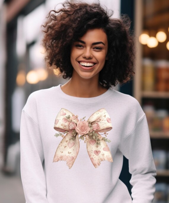 Blass rosa Schleife und Rose Sweatshirt, Mama Geschenk, weibliches