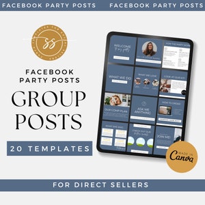 Facebook Group Party Posts- Direct Sales Posts, Network Marketing Graphics, VIP Group Images, MLM Branding, Canva Templates, Dusk Blue BL01