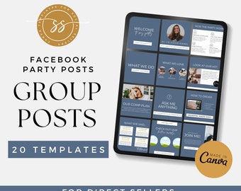 Facebook Group Party Posts- Direktverkaufsposts, Network Marketing-Grafiken, VIP-Gruppenbilder, MLM-Branding, Canva-Vorlagen, Abendblau BL01