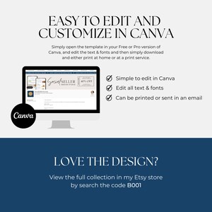 K&ouml;nnte beinhalten: Ein Computerbildschirm zeigt eine Canva-Vorlage f&uuml;r ein Social-Media-Verk&auml;ufer-Designstudio. Die Vorlage enth&auml;lt einen Rabattgutschein mit dem Text "30% OFF". Der Text "EASY TO EDIT AND CUSTOMIZE IN CANVA" wird &uuml;ber dem Computerbildschirm angezeigt. Unter dem Bildschirm wird der Text "LOVE THE DESIGN? View the full collection in my Etsy store by search the code B001" angezeigt.