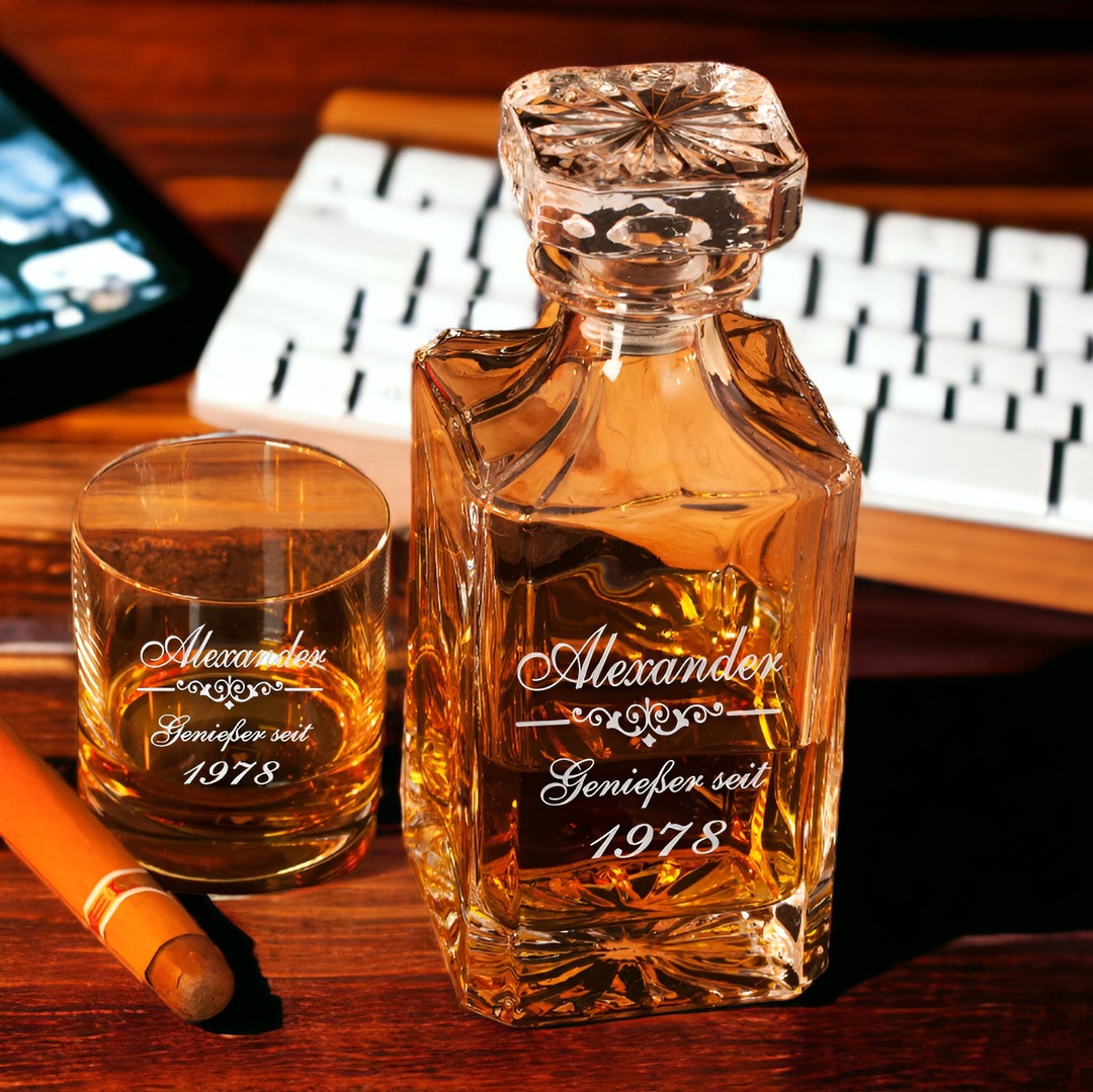Personalised Whiskey Decanter Set Crystal Glass With Engraved Etsy