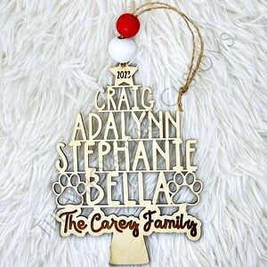 Personalized Family Christmas Ornament: Engraved Wood Tree, Custom Names